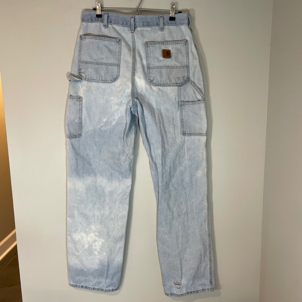Carhartt B13STW Light Wash Bleached Carpenter Dungaree Jeans 34x34 Mens Thrashed